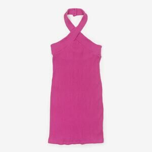 Monrow Variegated Rib Halter Mini Dress Small Hot Pink Girlcore Barbie Summer